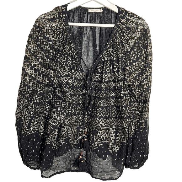 Mes Demoiselles Paris Sheer Tassel Byblos Blouse Cotton Black Size 36 (US 4) - Picture 3 of 12